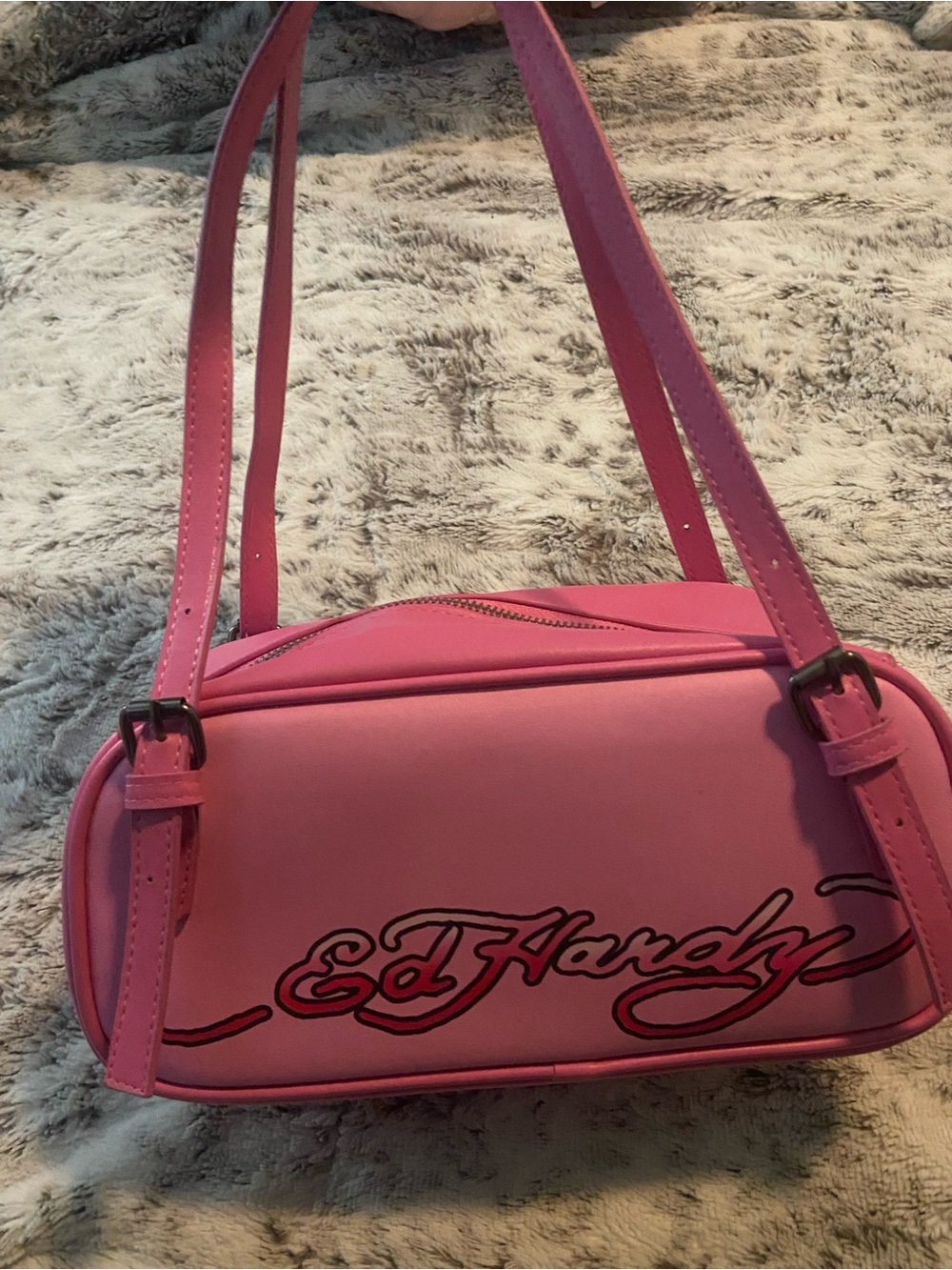 Ed Hardy Hot Pink Shoulder Bag with Script Logo